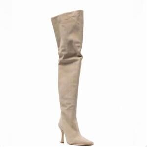 NEW $795 STAUD Cami OTK Over Knee Taupe Suede Leather Tall Boots EU 36.5